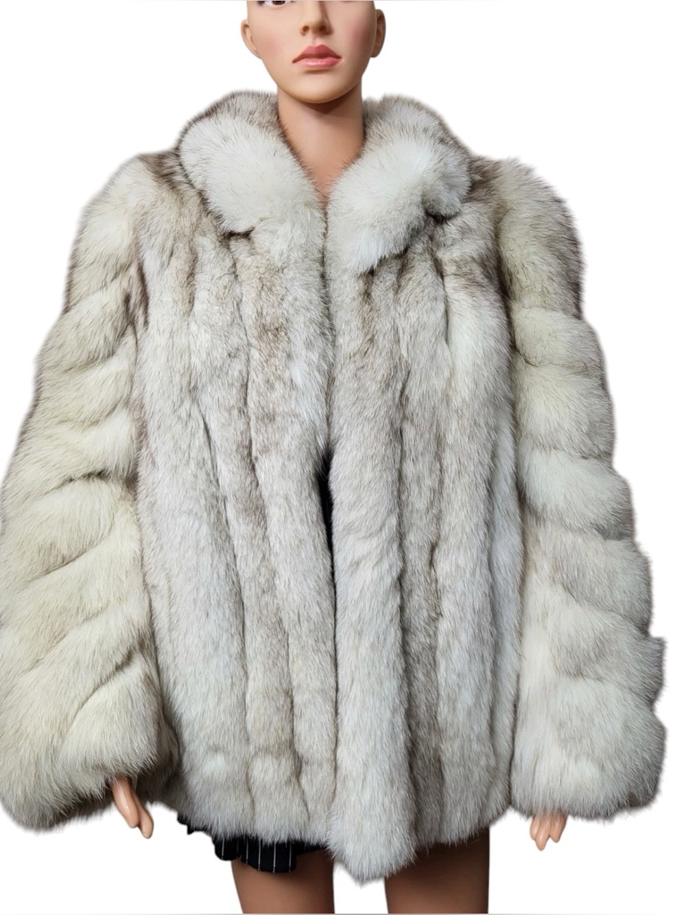 Saga fox blue beige fox Luxurious Women's Fox Fur Coat jacket size L